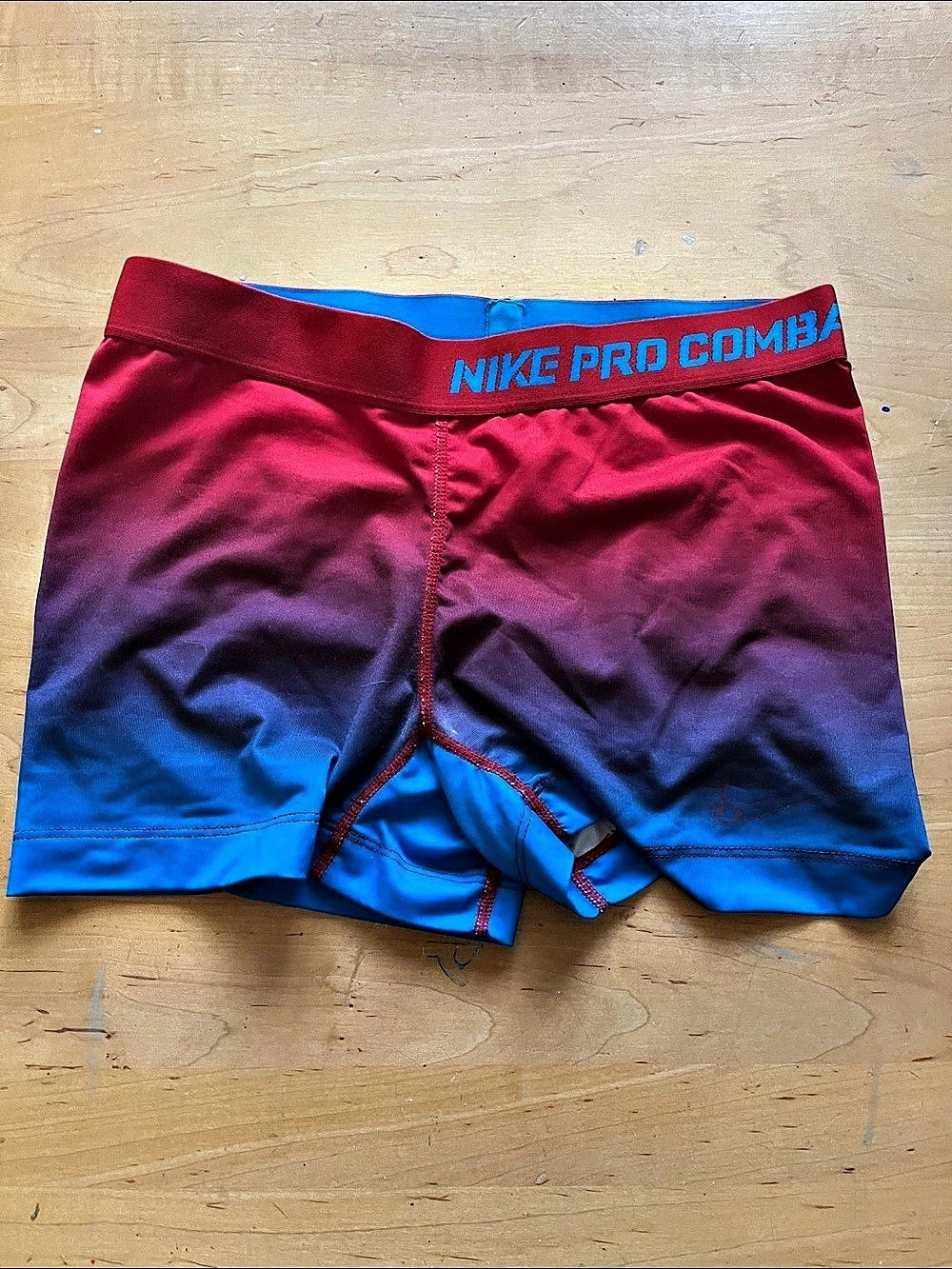 Nike Pro Combat Compression Shorts Color Block Blue & Red Medium